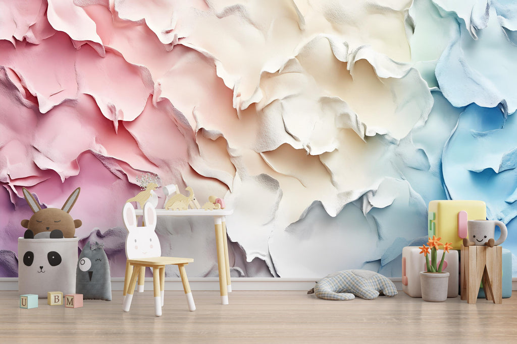 3d Render of Colorful Pastel Ruffles Wallpaper, 3D Pastel Wallpaper, 3D Render Wallpaper, 3D Modern Wallpaper, 3D Wall Art vn055