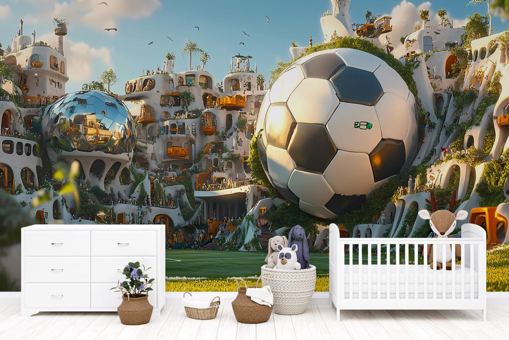 Fantasy Soccer 3D Wallpaper, Soccer Wallpaper, Nursery Soccer Wallpaper, Soccer Sticker, Soccer Decal, Soccer Wall Decor vn056