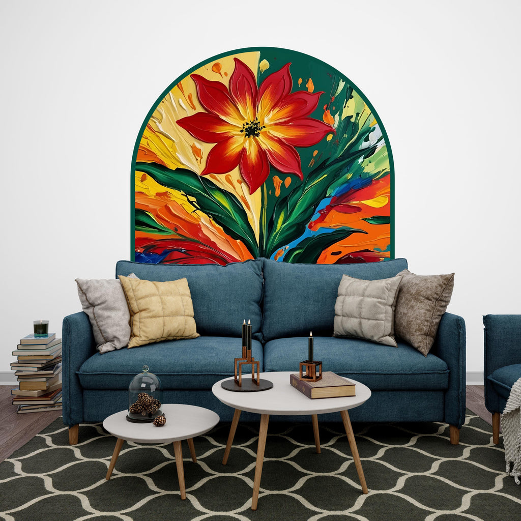 Arch Abstract Flower Art Painting Wall Decal, Bed Arch Sticker, Hedboard Wall Decal, Arch Wall Decal Sticker, Super King Bed Arch 515LU