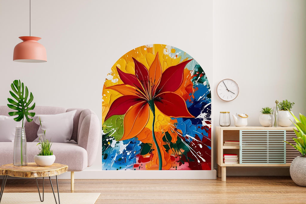 Arch Abstract Flower Art Painting Wall Decal, Bed Arch Sticker, Hedboard Wall Decal, Arch Wall Decal Sticker, Super King Bed Arch 516LU