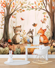 Load image into Gallery viewer, Watercolor Animals Nursery Wallpaper, Watercolor Forrest Wall Decal, Watercolor Forest Nursery Wallpaper Watercolor Animals Wall Decal vn060