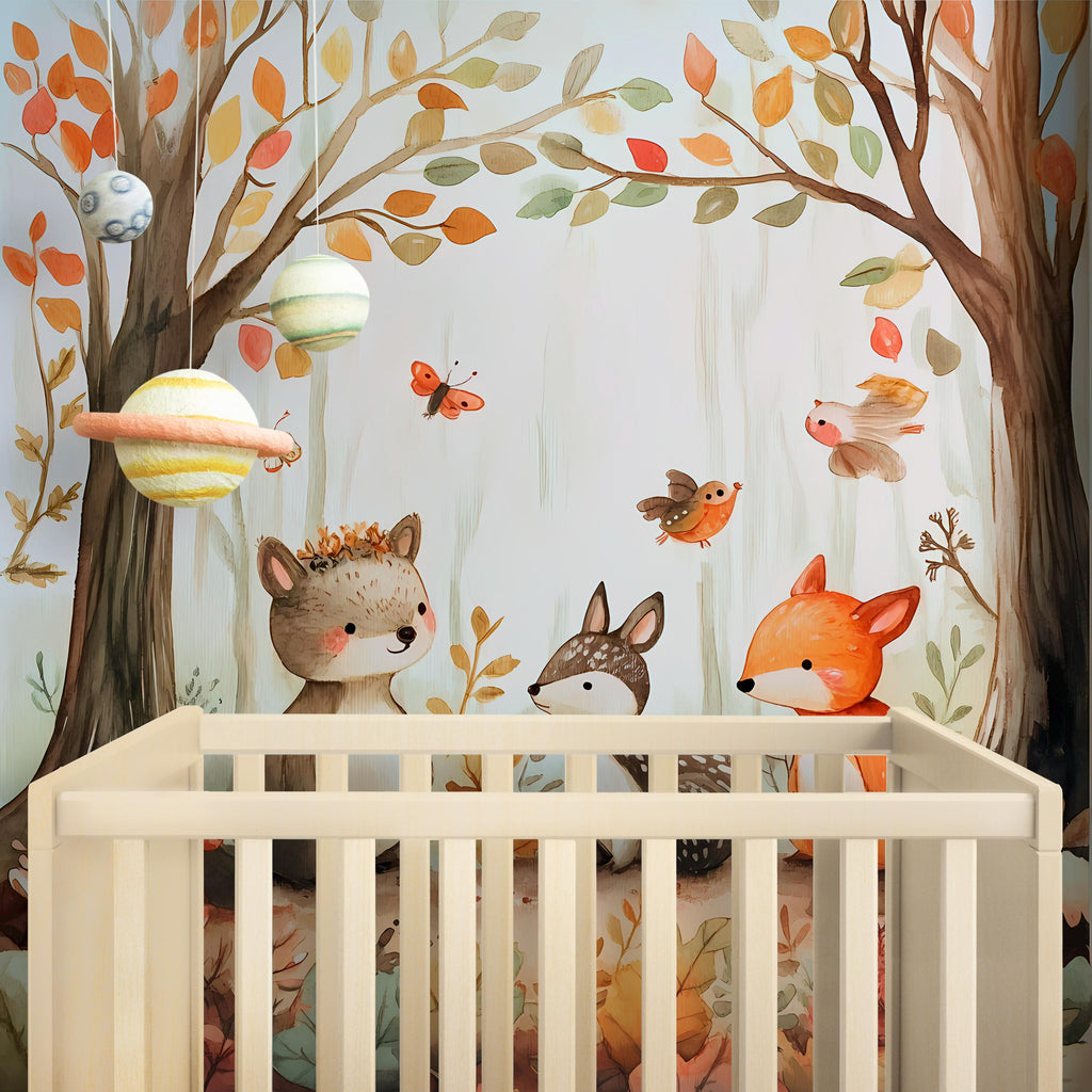 Watercolor Animals Nursery Wallpaper, Watercolor Forrest Wall Decal, Watercolor Forest Nursery Wallpaper Watercolor Animals Wall Decal vn060