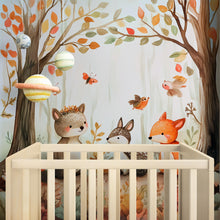 Load image into Gallery viewer, Watercolor Animals Nursery Wallpaper, Watercolor Forrest Wall Decal, Watercolor Forest Nursery Wallpaper Watercolor Animals Wall Decal vn060