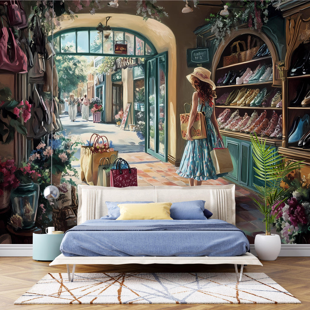 Fancy Shopping Wallpaper, Fasion Wallpaper, Fashion Decal, Fashion Sticker, Girly Fashion Wallpaper, French Style Wallpaper Wall Art vn061
