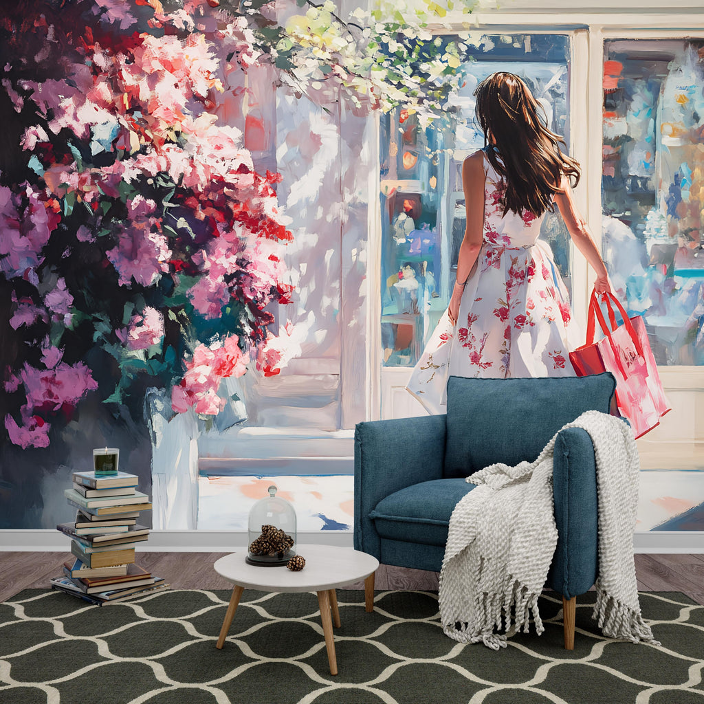 Fancy Shopping Wallpaper, Fasion Wallpaper, Fashion Decal, Fashion Sticker, Girly Fashion Wallpaper, French Style Wallpaper Wall Art vn062