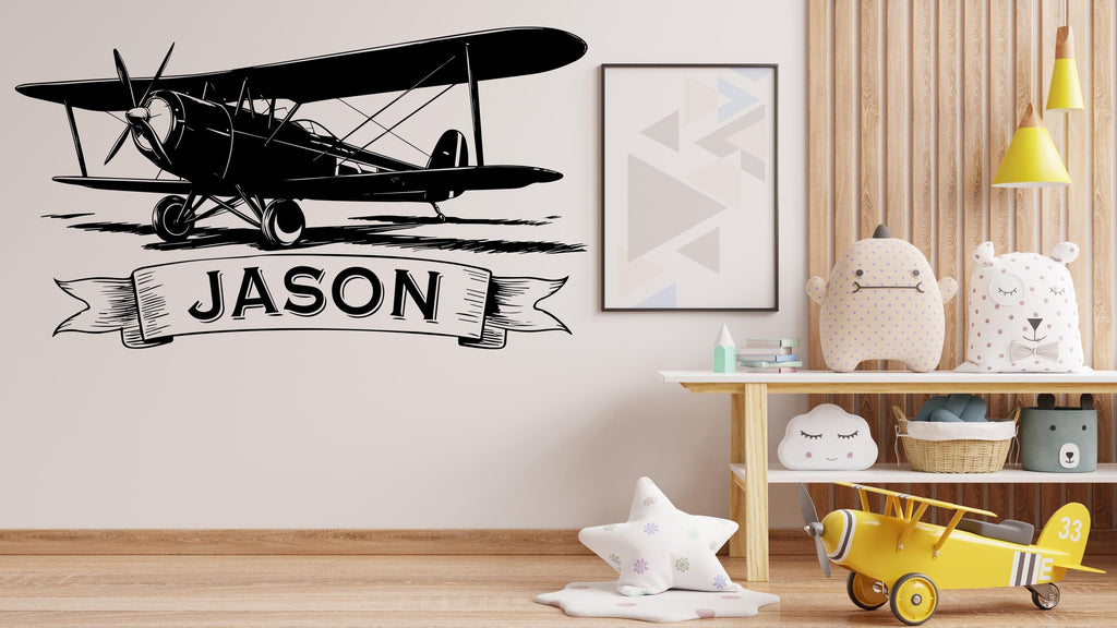 Personalized Airplane Name Sign, Custom Aviation Gift, Biplane and Banner Name, Aircraft Name Sign, Pilot Name Sign, Airforce Wall Art 517LU