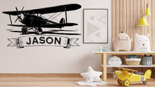 Load image into Gallery viewer, Personalized Airplane Name Sign, Custom Aviation Gift, Biplane and Banner Name, Aircraft Name Sign, Pilot Name Sign, Airforce Wall Art 517LU