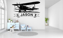 Load image into Gallery viewer, Personalized Airplane Name Sign, Custom Aviation Gift, Biplane and Banner Name, Aircraft Name Sign, Pilot Name Sign, Airforce Wall Art 517LU