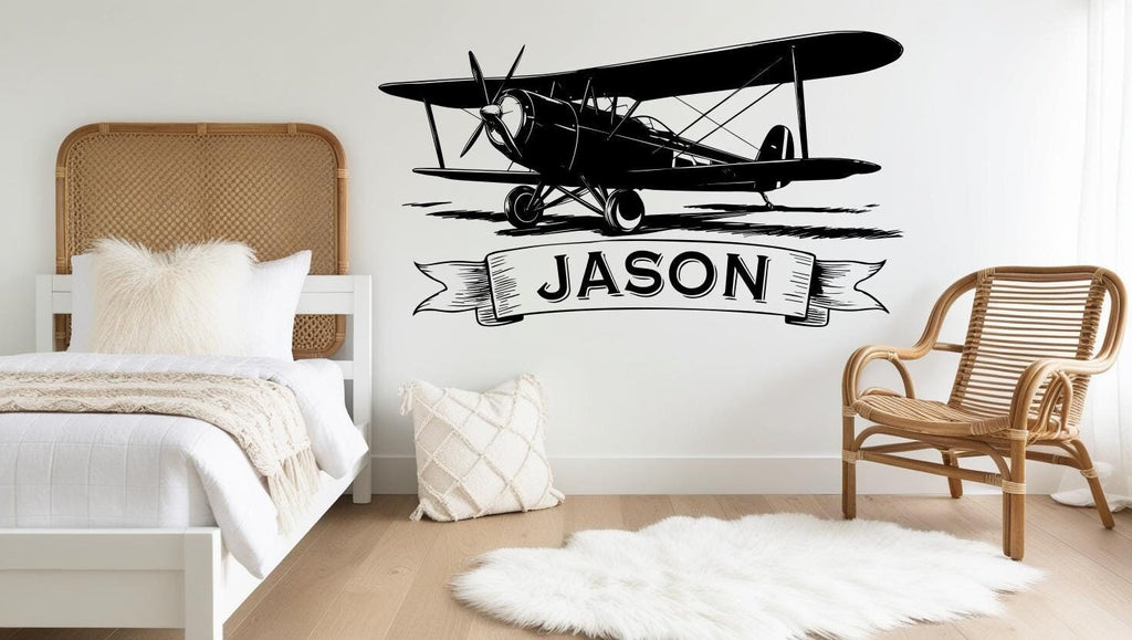 Personalized Airplane Name Sign, Custom Aviation Gift, Biplane and Banner Name, Aircraft Name Sign, Pilot Name Sign, Airforce Wall Art 517LU