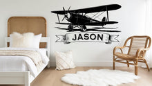 Load image into Gallery viewer, Personalized Airplane Name Sign, Custom Aviation Gift, Biplane and Banner Name, Aircraft Name Sign, Pilot Name Sign, Airforce Wall Art 517LU