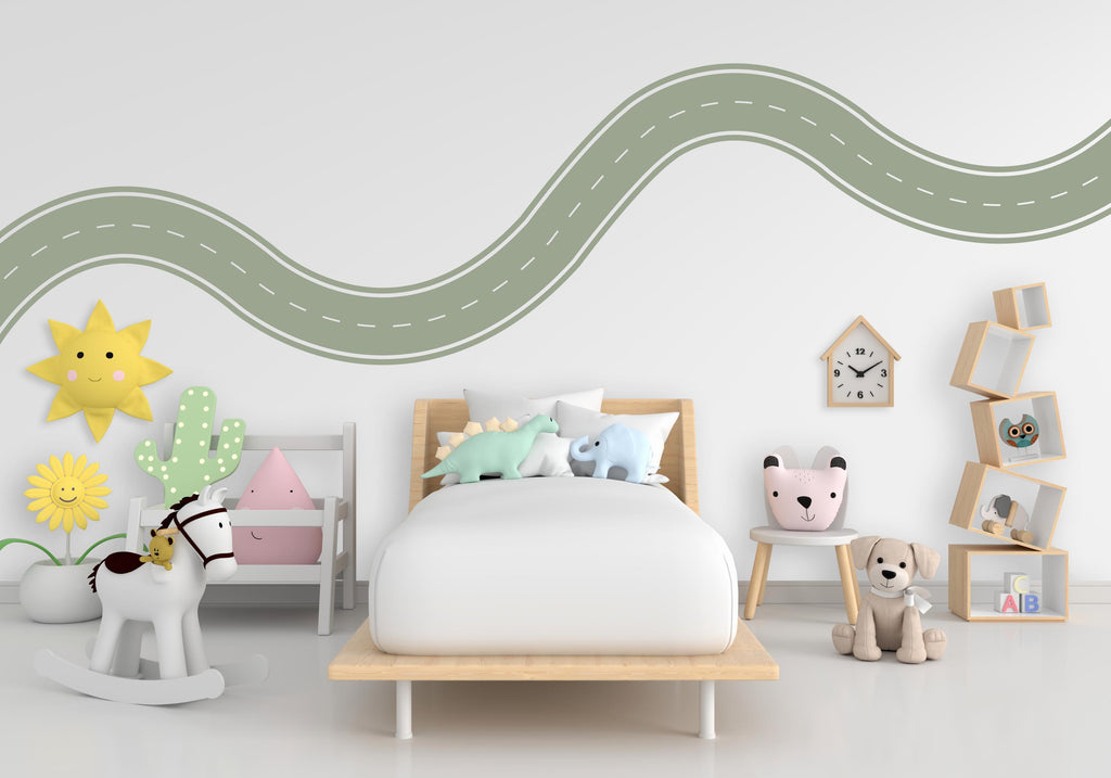Road wind Wall Decal Highway Vinyl Sticker Track Route Wall Decor Kids Playroom Boys Room Wall Art Automotive Bedroom Mural Sticker 540RS