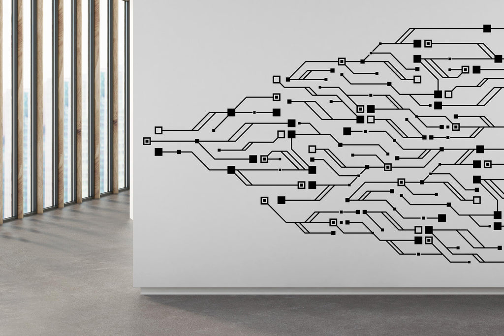 Circuit Board Binary Code Wall Decal, Technology Vinyl Wall Art Decals, Computer Circuit Decor, Software Science Wall Sticker Office 546RS