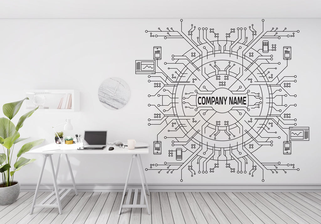 Circuit Board Wall Decal, Technology Vinyl Wall Art Decals, Company Name Decal, Office Decor, Business Wall Decal, Wall Art Office 544LU