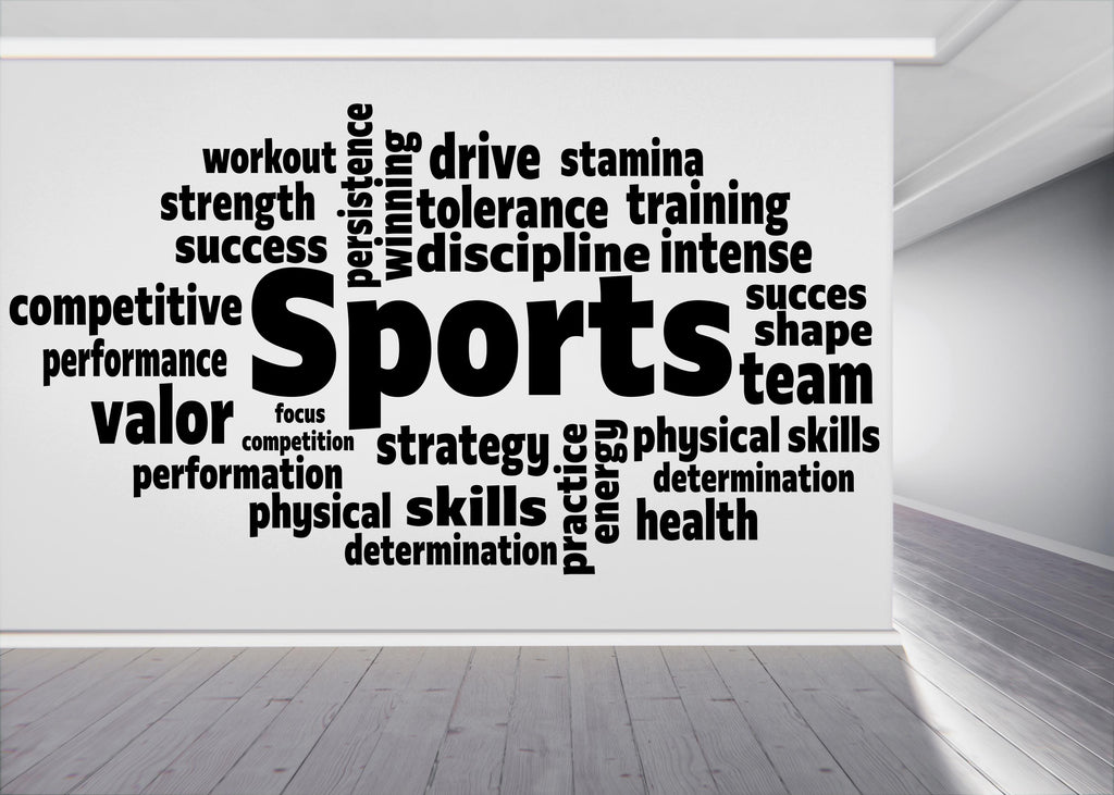 Sports word cloud wall decal, Motivational fitness decor, Workout inspiration, Strength training, Team spirit, Athletic performance 521LU