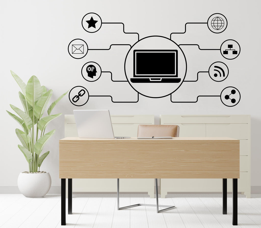 Technology Vinyl Wall Art Decal, Circuit Board Wall Decal, Office Wall Decor, Business Software Wall Sticker, Computer It Decor Office 547RS