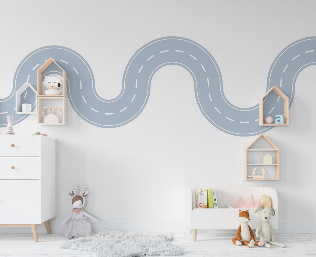 Road wind Wall Decal Highway Vinyl Sticker Track Route Wall Decor Kids Playroom Boys Room Wall Art Automotive Bedroom Mural Sticker 524LU