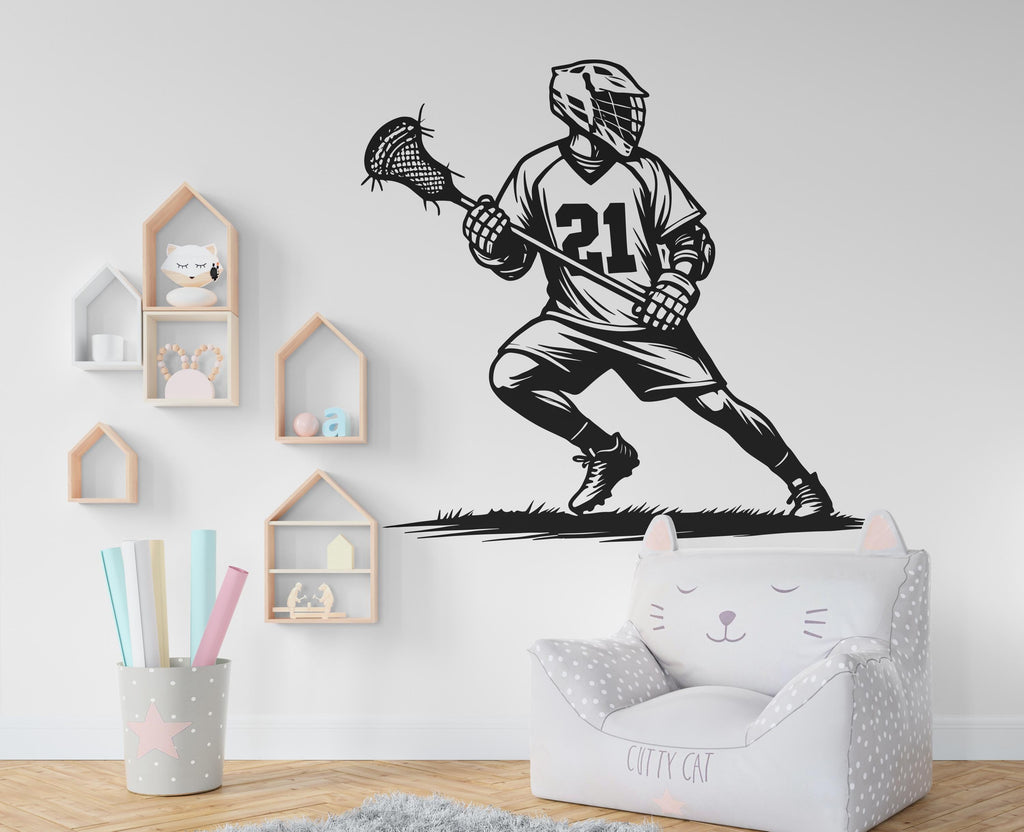 Lacrosse Player wall decal Sport Wall Decal Kids Decal Personalized Lacrosse wall Vinyl Wall Sticker Boy Room Nursery Kids Gifts 548RS