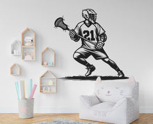Load image into Gallery viewer, Lacrosse Player wall decal Sport Wall Decal Kids Decal Personalized Lacrosse wall Vinyl Wall Sticker Boy Room Nursery Kids Gifts 548RS