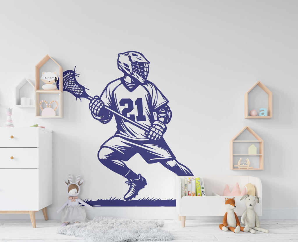Lacrosse Player wall decal Sport Wall Decal Kids Decal Personalized Lacrosse wall Vinyl Wall Sticker Boy Room Nursery Kids Gifts 548RS