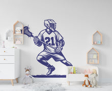 Load image into Gallery viewer, Lacrosse Player wall decal Sport Wall Decal Kids Decal Personalized Lacrosse wall Vinyl Wall Sticker Boy Room Nursery Kids Gifts 548RS