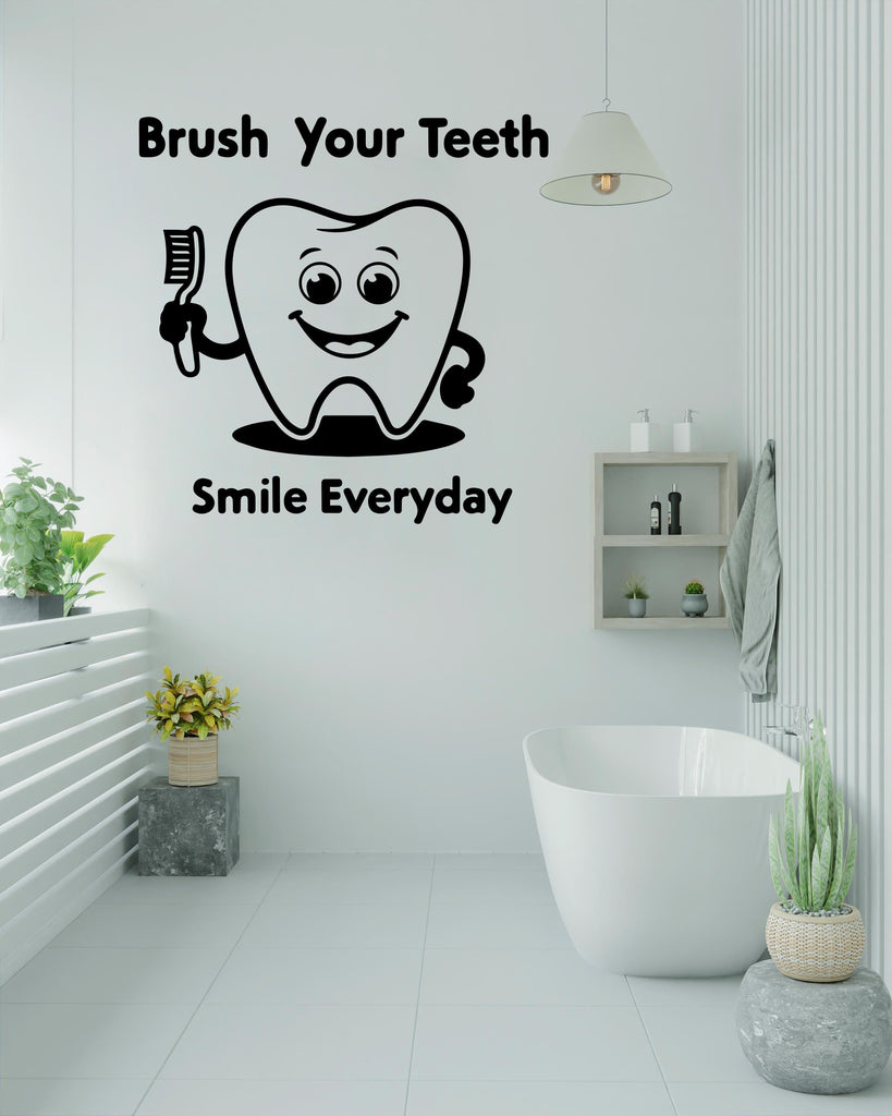 Brush your Teeth Smile Everyday Wall Decal Teeth Wall Sticker Dental Wall Decal Bathroom Wall Sticker Dentist Decor Kids Toilet Decals 548LU