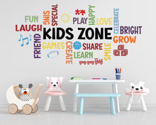 Load image into Gallery viewer, Kids Zone Word Cloud Wall Decal - Play, Learn, Grow, Fun &amp; More - Colorful Nursery Decor with Icons for Child's Room - Classrooms 526LU