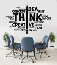 Load image into Gallery viewer, Think Word Cloud Wall Decal - Office Decor, Creative Art, Inspirational Words - Unique Motivational Wall Art for Workspaces - Idea 528LU