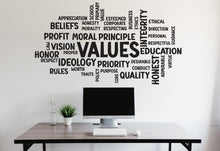 Load image into Gallery viewer, Values Word Cloud Wall Decal - Office Decor, Inspirational Art, Integrity, Vision, Business - Unique Motivational Design, Office Decal 529LU