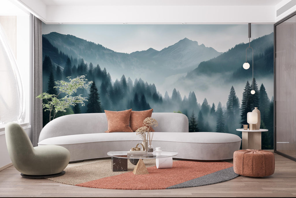 Mountain Foggy Wall Graphics Peel and Stick Forest room Wallpaper Nursery Self Adhesive Removable nursery wall decor Mural 532RS