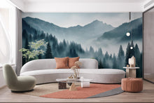 Load image into Gallery viewer, Mountain Foggy Wall Graphics Peel and Stick Forest room Wallpaper Nursery Self Adhesive Removable nursery wall decor Mural 532RS