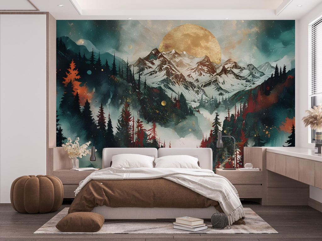 Mountain Forest Wall Graphics Peel and Stick Forest room Wallpaper Nursery Self Adhesive Removable nursery wall decor Mural 533RS