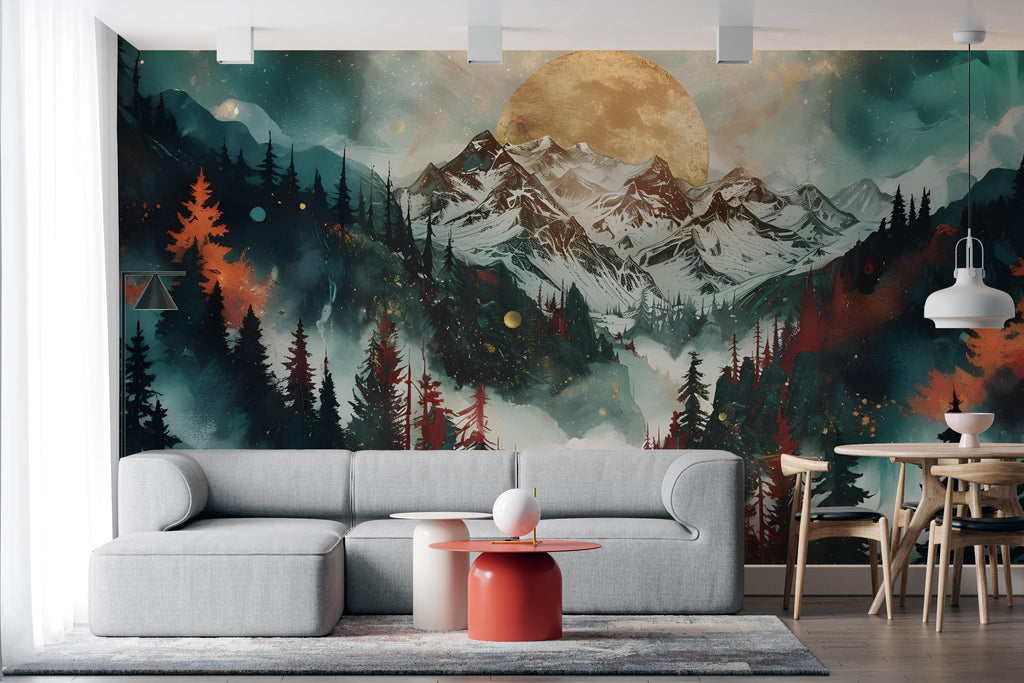Mountain Forest Wall Graphics Peel and Stick Forest room Wallpaper Nursery Self Adhesive Removable nursery wall decor Mural 533RS