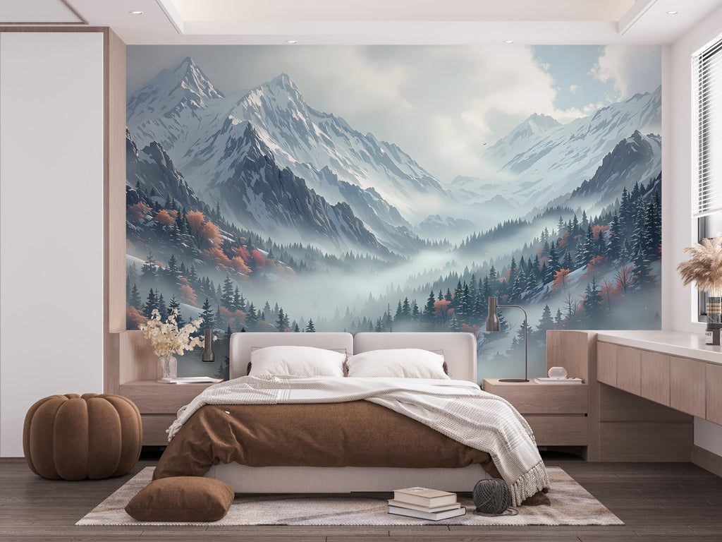 Mountain Foggy Wall Graphics Peel and Stick Forest room Wallpaper Nursery Self Adhesive Removable nursery wall decor Mural 535RS