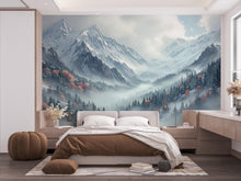 Load image into Gallery viewer, Mountain Foggy Wall Graphics Peel and Stick Forest room Wallpaper Nursery Self Adhesive Removable nursery wall decor Mural 535RS