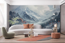 Load image into Gallery viewer, Mountain Foggy Wall Graphics Peel and Stick Forest room Wallpaper Nursery Self Adhesive Removable nursery wall decor Mural 535RS