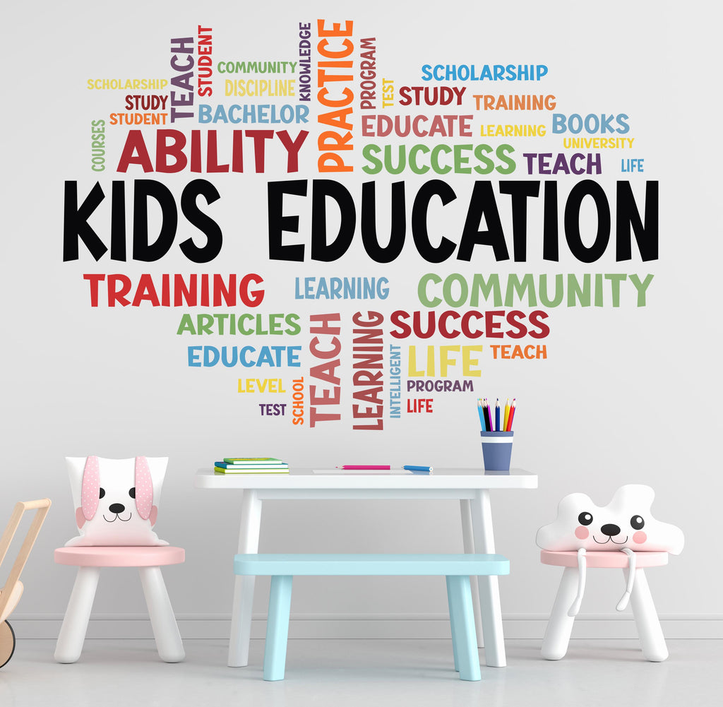 Kids Education Word Cloud Wall Decal - Perfect for School Decor, Playroom & Study Room - Learning Success Knowledge Educational Decal 530LU