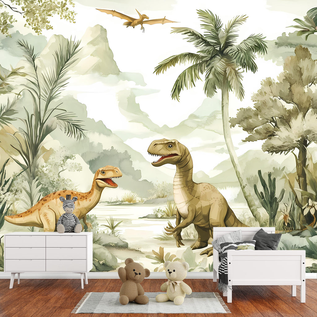 Dinosaur Wall Mural - Peel and Stick Kids Room Wallpaper - Jungle T-Rex Wall Art - Removable Dinosaur Nursery Decor - Kids Wall Mural Vn005