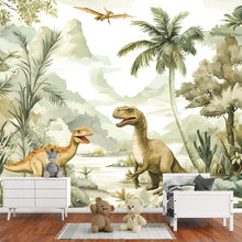 Load image into Gallery viewer, Dinosaur Wall Mural - Peel and Stick Kids Room Wallpaper - Jungle T-Rex Wall Art - Removable Dinosaur Nursery Decor - Kids Wall Mural Vn005