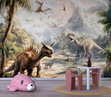 Load image into Gallery viewer, Dinosaur Wall Mural - Jungle Prehistoric Kids Room Wallpaper - Peel and Stick Dinosaur Decor - Non-Woven Wallpaper for Nursery Vn006