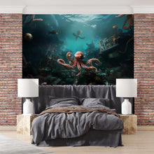Load image into Gallery viewer, Octopus Wall Mural - Underwater Ocean Wallpaper - Marine Life Wall Art - Peel and Stick Octopus Decor - Deep Sea Wall Mural Bedroom Vn009