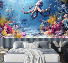 Load image into Gallery viewer, Peel and Stick Octopus Wallpaper - Deep Sea Decor Wall Mural - Underwater Ocean Wallpaper - Marine Life Wall Art - Bedroom Wall Mural Vn010