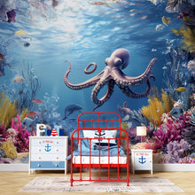 Load image into Gallery viewer, Peel and Stick Octopus Wallpaper - Deep Sea Decor Wall Mural - Underwater Ocean Wallpaper - Marine Life Wall Art - Bedroom Wall Mural Vn010