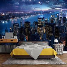 Load image into Gallery viewer, New York City Night Wall Mural - Skyline Wallpaper - NY Peel and Stick Wall Art - Modern Cityscape Room Decor - Night City Wall Mural Vn012