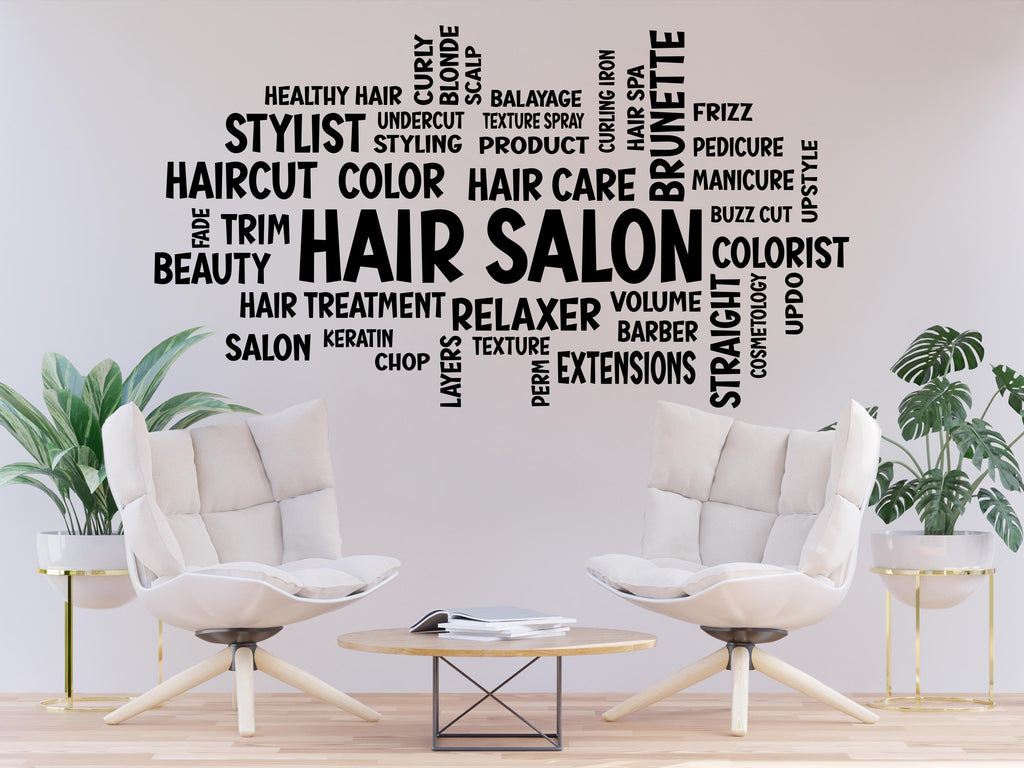 Custom Hair Salon Word Cloud Wall Decal – Stylish Beauty & Hairdressing Decor for Salons, Barbershops, and Home Studios 553LU