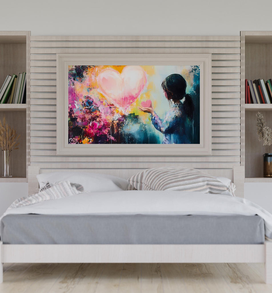 Heart Wall Mural - Abstract Love Wallpaper - Girl & Heart Wall Art - Romantic Peel and Stick Wallpaper - Colored Wall Bedroom Decor Vn015