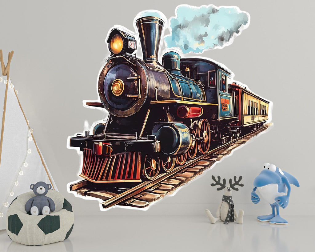 Vintage Train Vinyl Decal - Steam Engine Wall Sticker - Peel and Stick Train Decor for Kids Room or Nursery - Removable Train Decal Vn018