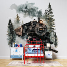 Load image into Gallery viewer, Steam Train Wall Decal – Black Vintage Locomotive Sticker – Rustic Peel and Stick Train Decor for Boys Room, Nursery or Playroom Wall Art