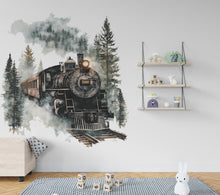 Load image into Gallery viewer, Steam Train Wall Decal – Black Vintage Locomotive Sticker – Rustic Peel and Stick Train Decor for Boys Room, Nursery or Playroom Wall Art
