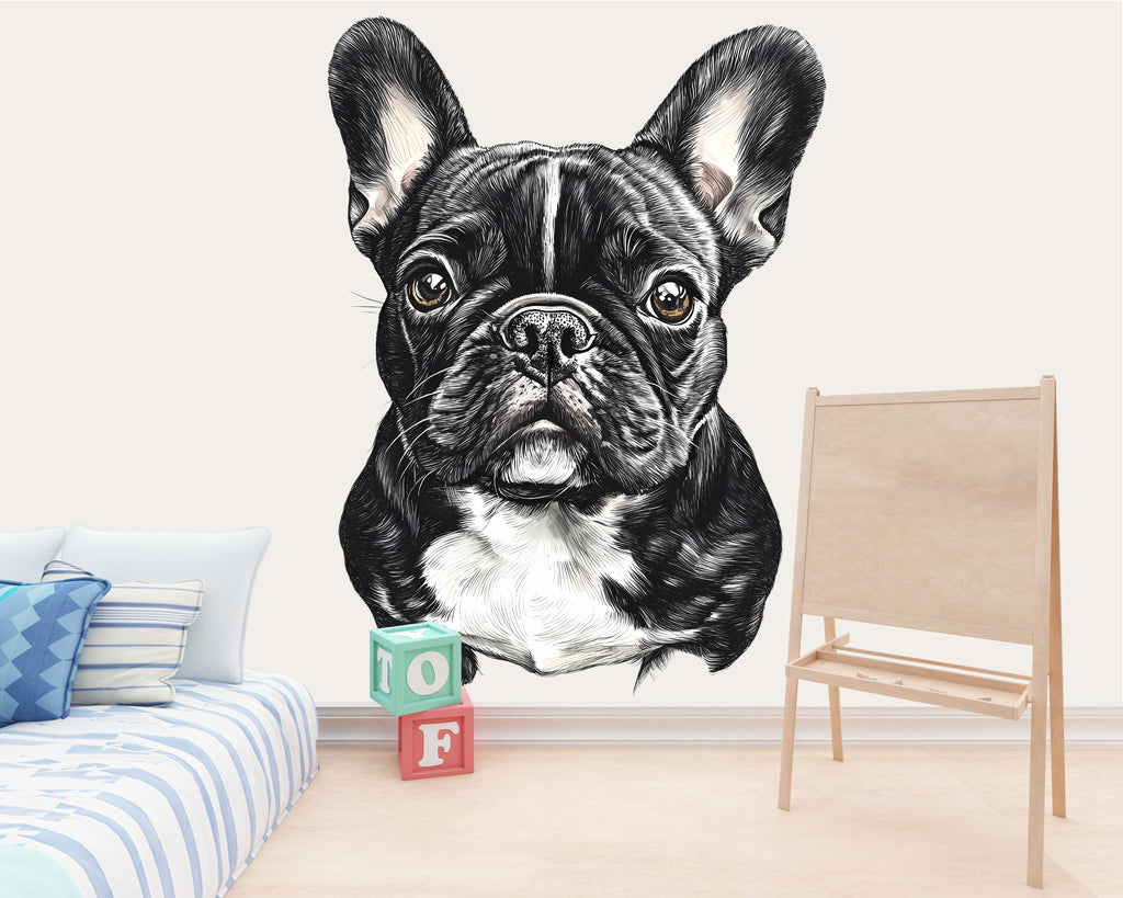 French Bulldog Vinyl Decal - Realistic Bulldog Wall Sticker - Peel and Stick Dog Decor for Kids Room, Nursery, or Living Room Wall Art Vn021