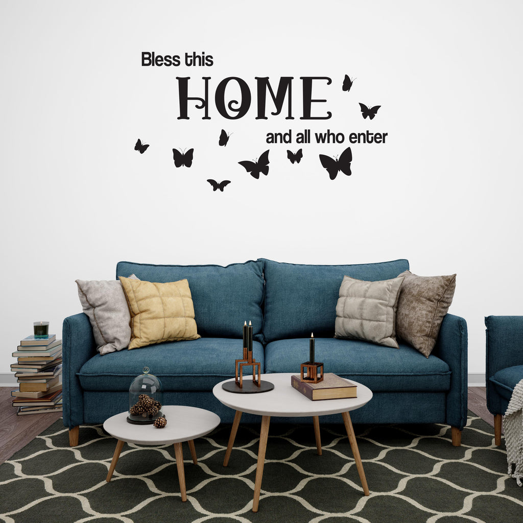 Bless this home and all who enters wall decal - Inspirational quote for living room, Entryway or Family Space - Home decor vinyl decal 534LU